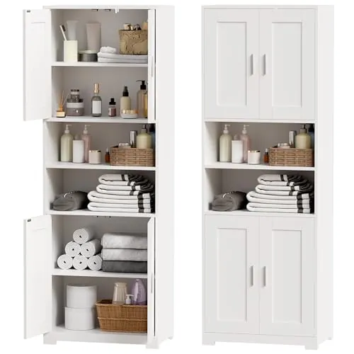 BEWISHOME Mueble Columna de Baño, Armario Alto de Baño, Mueble Auxiliar