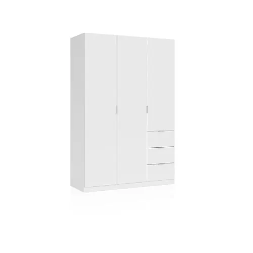 duehome | Armario Ropero de 3 Puertas y 3 Cajones, Armario Dormitorio, Acabado en Color Blanco Soft, Modelo Magan, Medidas: 135 cm (Ancho) x 200 cm (Alto) x 52 cm (Fondo)