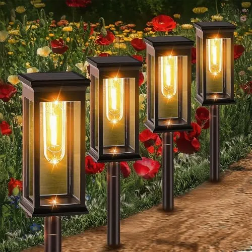 Amzxart 8 Piezas Luces Solares Led Exterior Jardin, IP65 Luces Solares Jardin, Mejorada LED Luz Solar Exterior Jardín para Patio, Camino, Césped, Blanco Cálido