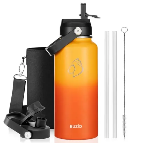 BUZIO Botella isotérmica 1L acero inoxidable, tapa con pajita y boquilla