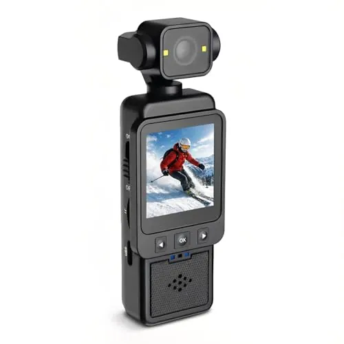 Denash Cámara Vlog de 1080p con Lente Giratoria de 270 °, Estabilización Digital y Pantalla de 1,53 ", Videocámara de Montaje Múltiple para Videos Al Aire Libre