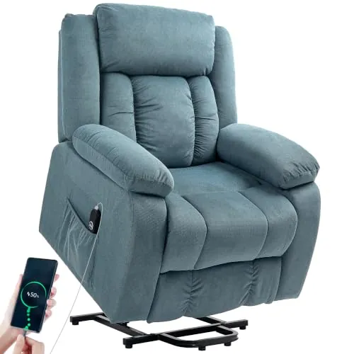 HOMCOM Sillón Relax Reclinable Eléctrico Levanta Personas Puerto USB Azul