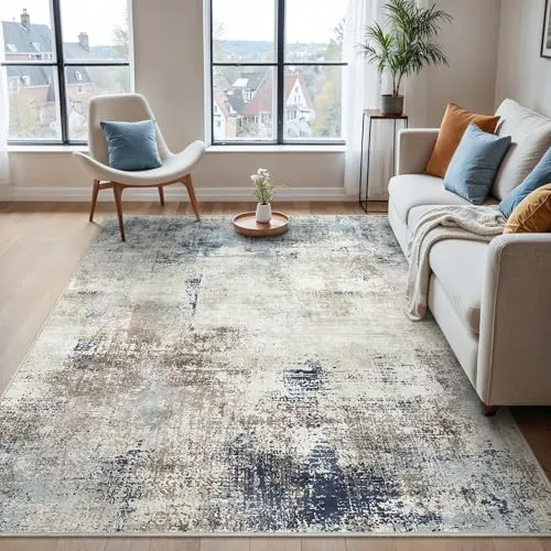 BEIMO Alfombra Salon Pelo Corto, Moderna Alfombra Dormitorio, Alfombras Antideslizantes Lavables, Grandes Alfombras Abstractas para Habitación, Escalera, Azul Tinta, 160x230cm