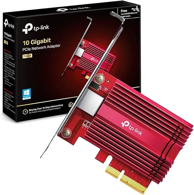 [Nuevo] TP-Link TX401 – Tarjeta de Red PCIe 10 GB/s, Adaptador 10GBase-T con disipación Avanzada, Compatible 5G/2.5G/1G, Incluye Cable Cat6A, Baja latencia, Ideal para Gaming y NAS, Windows & Linux