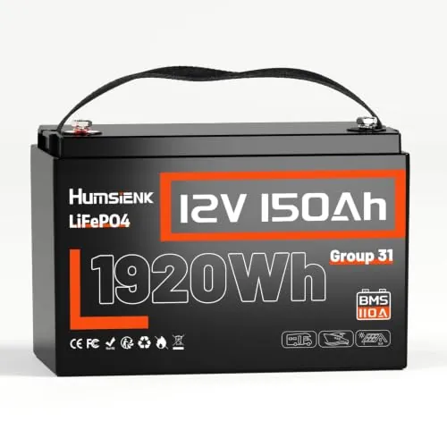 Humsienk Batería Litio 12V 150Ah,Bateria LiFepo4,BMS Inteligente de 110A,4.000–15.000 Ciclos Profundos de 12 V 1920 WH Recargable,Protección Baja Temperatura—para Solar,Autocaravana (RV)