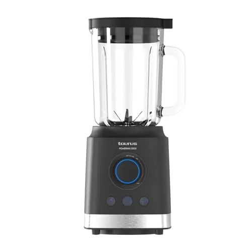 Taurus - Batidora de Vaso de Alta Potencia 2000 W | Jarra de Cristal 1,8 L | Cuchillas de Acero Inoxidable Extraíbles | 2 Funciones Automáticas + Turbo | Sistema de Seguridad | Libre de BPA