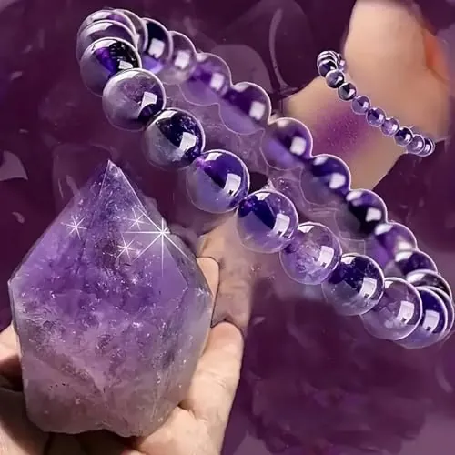 Pulseras de cristal de amatista para mujeres y hombres, hechas a mano con piedras naturales de color morado profundo, elástica, ajustable, pulsera de cuentas de yoga, amuleto de riqueza, prosperidad