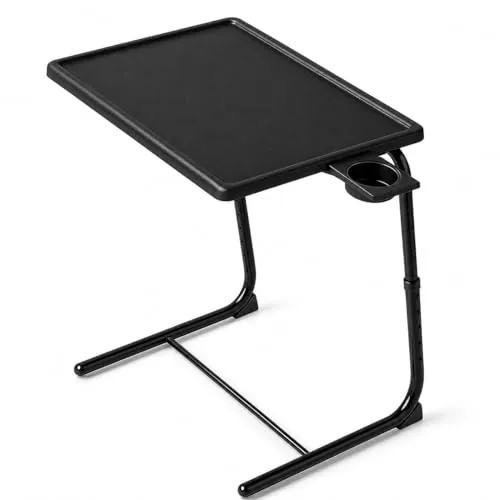 T-LOVENDO.ES Mesa Plegable Auxiliar pequeña portátil con Altura Ajustable Comedor. Ideal Escritorio Ordenador Sofa Cama o Cocina. con Posavasos. 3 ángulos, 6 Alturas.