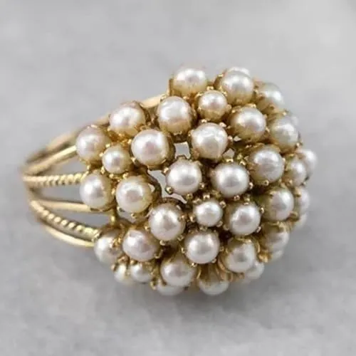 Elegante anillo de compromiso con perlas simuladas para mujer, elegante anillo de boda, 7, Latón, Sin piedra preciosa