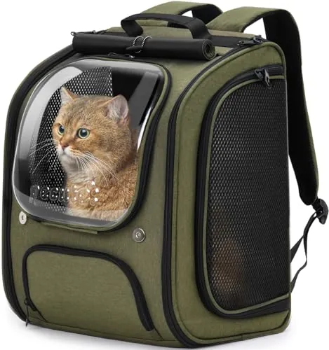 Pecute Mochila Gato,Mochila Burbuja de Gran para Gatos,Ergonomía,Verde