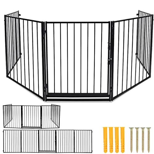 Tubiaz Barreras Seguridad niños Escalera, 304 cm, barreras Seguridad para Animales, 5 Piezas, Metal Valla Seguridad Infantil, Rejilla de Chimenea para niños y Mascotas