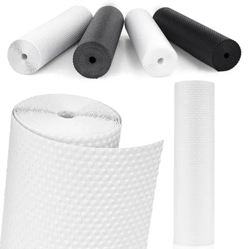 MooiFun Protector Cajones Cocina EVA Plastico, Antideslizante Forro de Cajón Estera del Refrigerador Estantes el gabinete Estera No Adhesiva Reutilizable Impermeable (Blanco/60cm x 610cm)