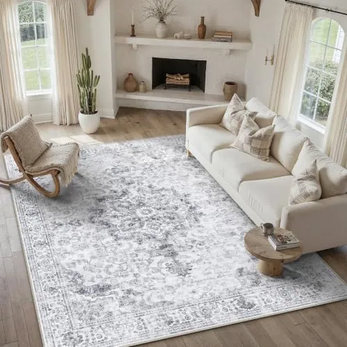 PureCozy Alfombra Salon 240x300cm Gris Antideslizante Vintage