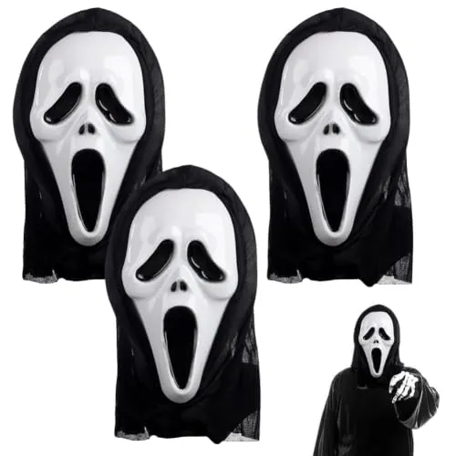 MIFKLMV Scream Maske de Halloween Adultos Máscara de Grito para Halloween, Máscara de Esqueleto, Máscara para fiesta de Halloween, Cosplay, para Carnaval, Mascarada, Disfraces y Fiestas 3 PCS