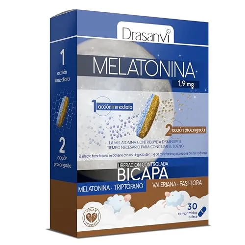 Drasanvi Melatonina Pura 1,9 mg con Triptófano, Pasiflora y Valeriana