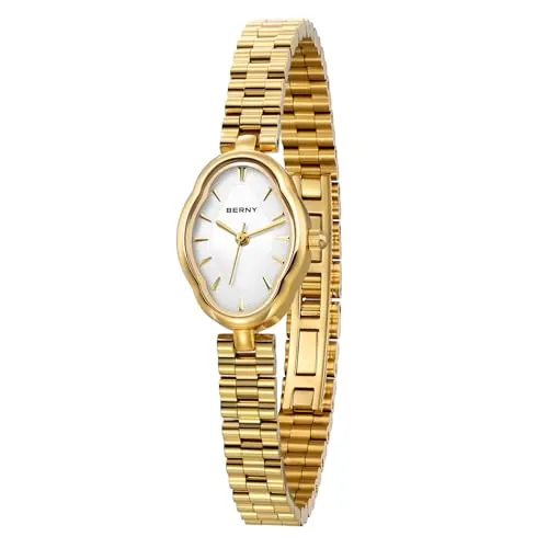BERNY Reloj de Oro para Mujer Vintage Reloj de Cuarzo para Mujer 3ATM Impermeable Moda Reloj de Lujo para Mujer Idear Regalo para Chica