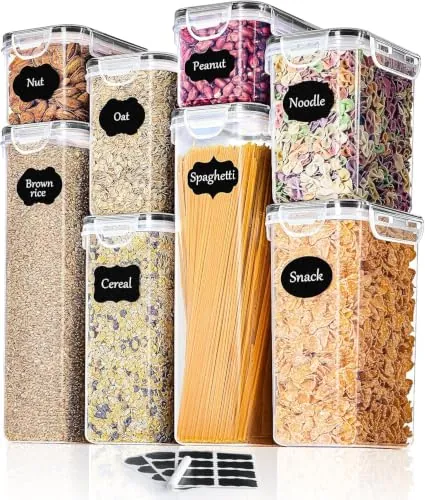 L LONGANCHANG Botes Cocina Almacenaje de Plástico - Juego de 8 Piezas Hermeticos Contenedores Cocina con Tapa - Recipientes para Alimentos Sellados para Cereales, Harina, Golosinas para Mascotas