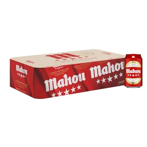 Mahou 5 Estrellas, Cerveza Lager Dorada, Pack 28 Latas x 33cl