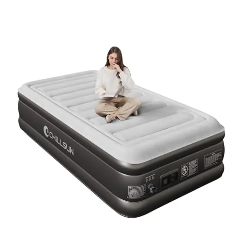 CHILLSUN Colchón Hinchable,Cama de Aire Autoinstalable con Bomba para 1 Persona, Ligero y Fácil de Almacenar, Alta Estabilidad y Capacidad de Carga, 190 x 100 x 46 cm para Camping y Habitación