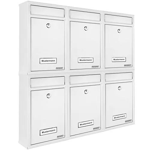 Deuba 6X Buzones de Correo Acero Sistema Buzón Pared Exterior 2 Llaves Ventana Placa Nombre Blanco