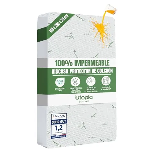 Utopia Bedding Protector de Colchón 135 x 200 x 30 cm Impermeable, Viscosa Premium, Certificación Oeko-Tex, Cubre Colchón Transpirable, Elástico En Todo
