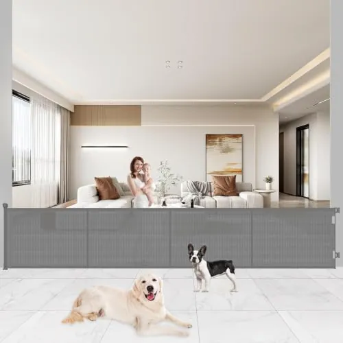 Barrera de Seguridad Retráctil para Niños y Perros, Puerta Seguridad Bebé Extensibles, Retráctil Vallas para Escaleras y Pasillos, Interiores y Exteriores