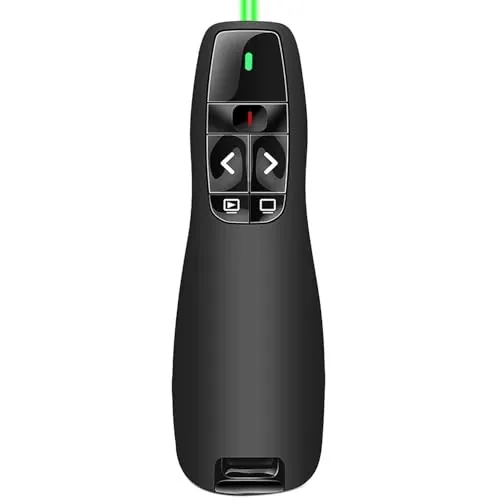 Verde Pasador Diapositivas Mando Ordenador Powerpoint, 2,4GHz Presentador Inalambrico Mando Presentaciones USB Distancia Puntero Powerpoint Remote Presenter para Computadora Windows Mac