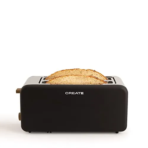 CREATE/TOAST RETRO XL/Tostadora negro / 6 Niveles de potencia, bandeja recogemigas, termostato, descongelación, recalentar, 2 ranuras rebanadas anchas, 1500W