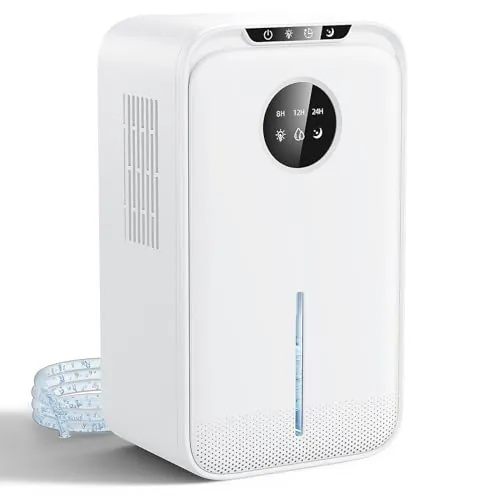 Deshumidificador 2,5L 700ml 40W 30dB Silencioso Timer 8/12/24H | 7 Colores, Modo Sueño, Drenaje continuo (1m), Descongelación, Apagado automático, para Baño, Dormitorio, Salón & Oficina