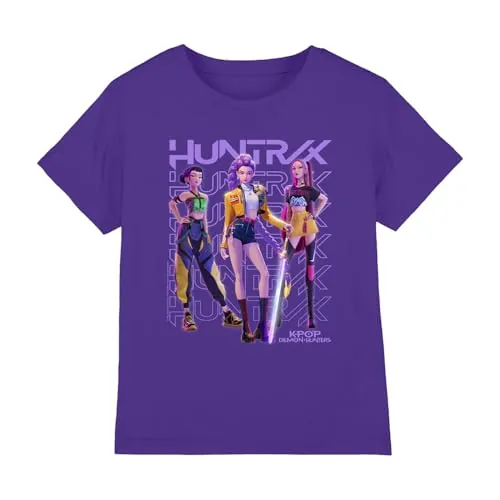 K-Pop Demon Hunters Huntrix Huntr/X Golden Trio Pose T Shirt, Purple, 7-8 Años Unisex Kids