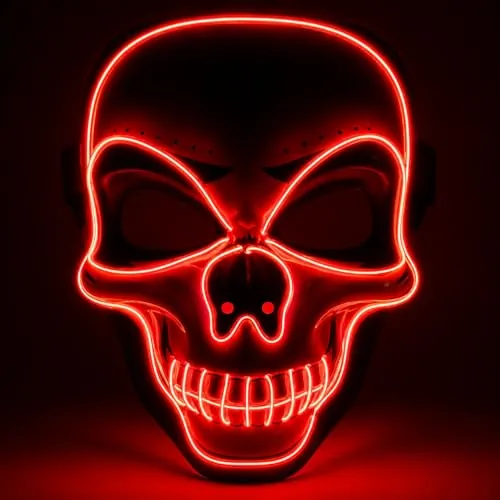 TK Gruppe Timo Klingler Máscara LED de Calavera de Halloween – Controlable desde Purge, Cara Luminosa, para Halloween, Traje de Fantasía y Carnaval como Disfraz para Hombres y Mujeres (Variedad de