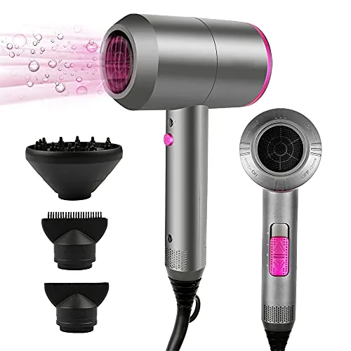 Secador de Pelo Iónico Profesional, Hair Dryer Negativos Portátil, con 3 Temperaturas 2 Velocidades, Botón de Aire Frío, Incluye 1 Difusor y 2 Concentradores