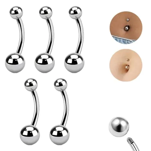 IKOPFLN Paquete de 5 Anillos de Acero Médico para Ombligo, Piercing Falso