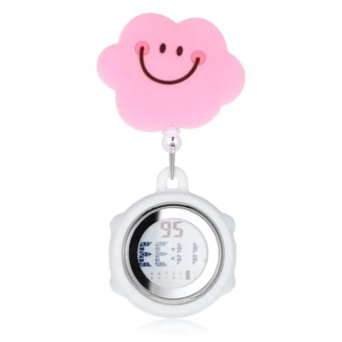 VILLCASE Reloj de enfermera con clip, reloj de enfermera, funda de silicona, reloj de bolsillo digital, reloj de bolsillo portátil, bonito patrón de nubes, relojes para enfermeras, médicos