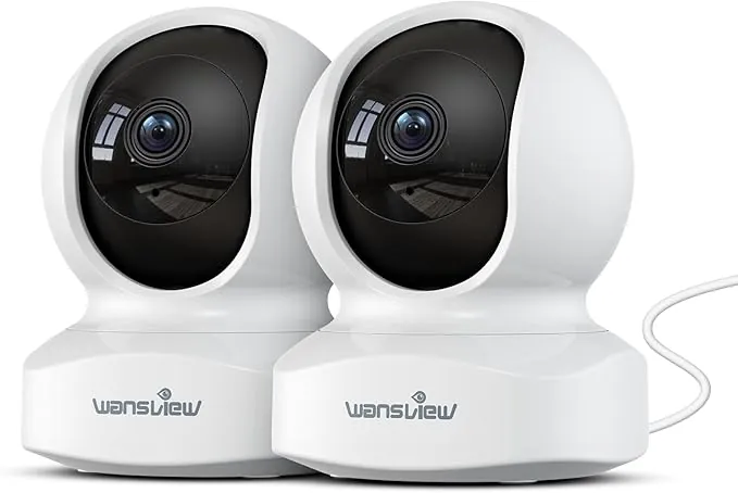 wansview 2K Camara Vigilancia WiFi Interior - 2Pack Camaras Vigilancia Domicilio WiFi 360° para Perros, Seguimiento del Movimiento, Detección de Humano, Grabación Continua, Audio Bidireccional