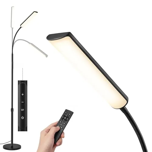 VASAGLE Lámpara de Pie, Ajustable, 141-175 cm, 10 W, Cabezal Flexible
