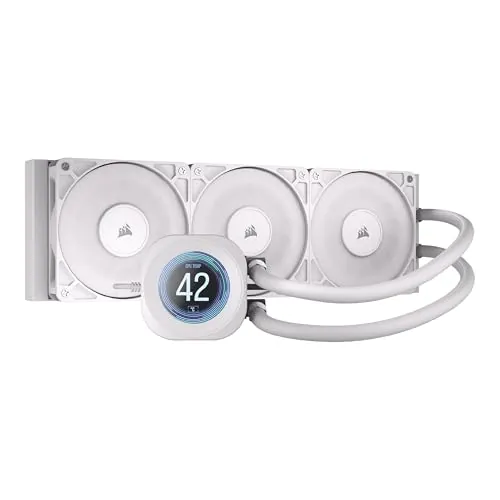 Corsair Nautilus 360 RS LCD Refrigeración líquida de CPU – Pantalla LCD IPS de 2,1", 360mm AIO, Bajo Ruido, Daisy-Chain, Intel LGA 1851/1700, AMD AM5/AM4 – Incluye 2 Ventiladores RS120 – Blanco