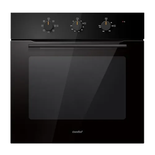 COMFEE' CBO60M80M1-BK Horno empotrable de 60 cm y 60 litros con 8 funciones, freidora de aire, cocción multifase, puerta extraíble, fácil limpieza, limpieza con vapor, color negro