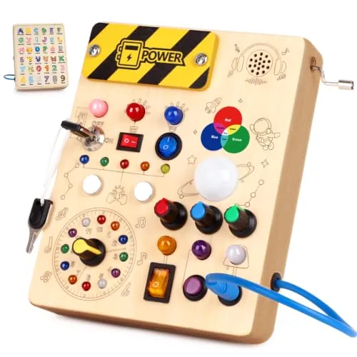 Konijiwa Juguetes Niños 1 año Montessori Busy Board con 12 interruptores y 24 Luces LED Juguete de Aprendizaje sensorial Juegos Niño 1 2 3 años Tablero de Actividades de Madera Regalo Niña