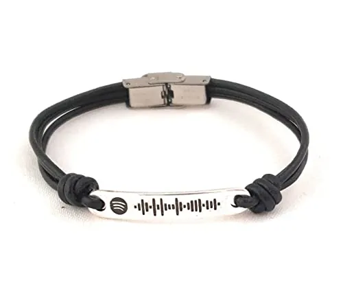 Nanaleja Pulsera con placa Spotify personalizada pulsera de cuero personalizada hombre y mujer - con cierre de acero inoxidable - regalo musical único y original - ahora puedes grabar por detrás