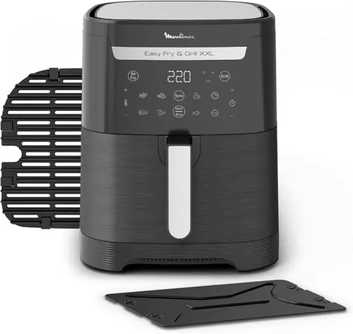 Moulinex Easy Fry & Grill, Freidora de aire y grill 2 en 1 de 6,5 L, 1830 W, 8 Programas Automáticos, 70% Ahorro Energético, Parrilla antiadherente, Divisor Flexcook, Hasta 200ºC y 60 min, EZ8018