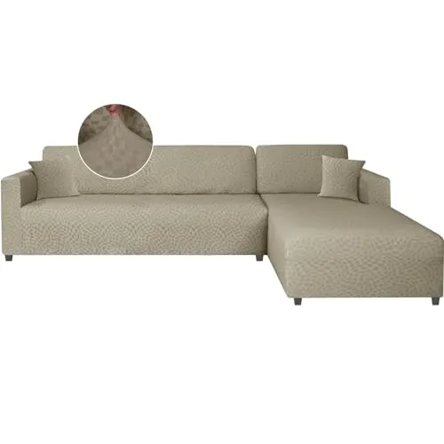 Ystyle Funda Sofa Chaise Longue Ajustables, 2 Plazas+3 Plazas, Caqui | Cubre Sofa Chaise Longue Izquierdo Derecho, 2 Piezas Protector Sofa Elasticas ChaiseLongue, Funda Sofa L