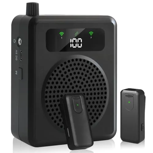 Amplificador de Voz inalámbrico para Profesores, Amplificador de Voz portatil con lavalier micrófonos, Sistema PA 2000mAh Recargable Personal para Aula, guías turísticas, Hablar (Negro)