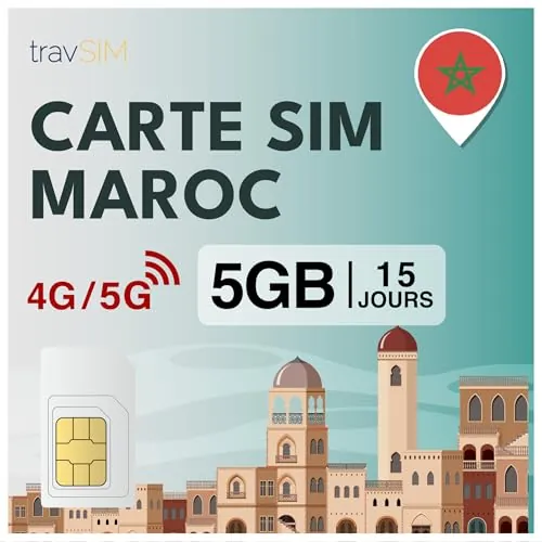 travSIM Tarjeta SIM Marruecos | 15 días – 5GB de Datos | Datos de Alta Velocidad 5G/4G | Acceso Ilimitado a Google, Facebook, Whatsapp, Instagram y más