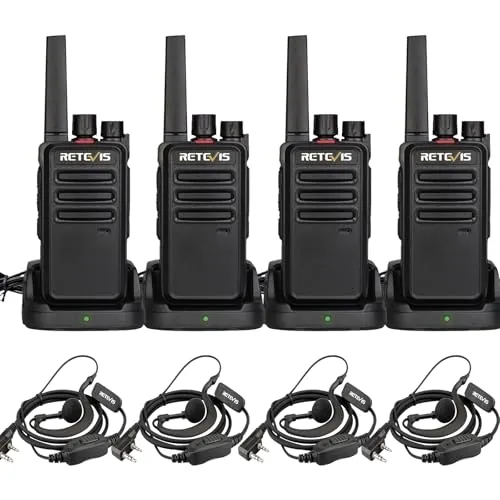 Retevis RT668 Walkie-Talkie, PMR446 Licencia Libre Auriculares Walkie Talkies, Duraderos, VOX Manos Libres, USB C Walkie Talkie Profesional Recargable para Oficina, Hotel, Edificio (Negro, 4 Piezas)