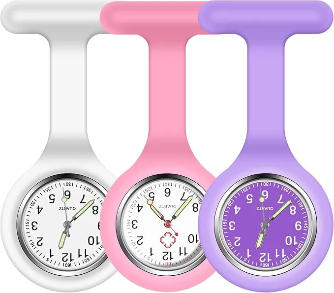 Vicloon Reloj de Bolsillo de Silicona con Broche, 3 Piezas Reloj de Enfermera de Bolsillo para Enfermera con Broche para Unisexo Reloj Paraméd Nurse Fob, Regalo para Enfermera Médico