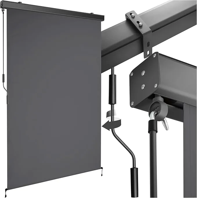 tectake® toldo Vertical Exterior Enrollable con manivela, Soporte toldo, Toldos Exterior Terraza y balcón, protección Solar y Cortavientos, Tela toldo Balcon Resistente - 120 x 250 cm Gris Oscuro
