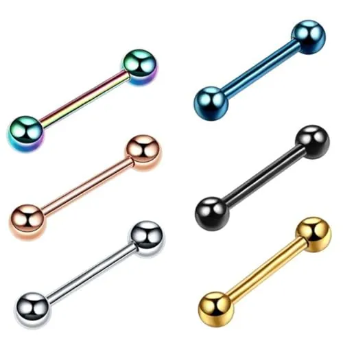 GXGM 6 Piezas Piercing Lingua Acero Quirúrgico 14mm Barbell Piercing Pezón Mujer Hombre