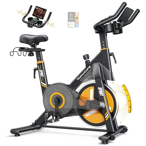 2026 Nueva Toputure Bicicleta Estática Electromagnética, Spinning Profesional con 32 Niveles de Resistencia Precisa vía APP, Bici Estática con Pantalla LCD Táctil, Soporte para Mancuernas, Máx 150KG