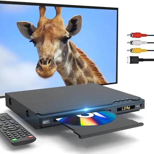 Reproductors de DVD para TV, Reproductors DVDs HDMI Compatibles con PAL/NTSC, Reproductor Disco sin Región con Puertos de Karaoke, DVDs Player con Función de Reproducción USB, Cables HDMI y AV